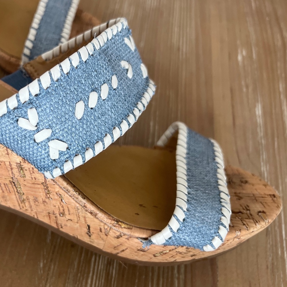 Jack Rogers Wedge Sandals Ella Cork Double Strap Coastal Blue and White Size 10 - Picture 13 of 16